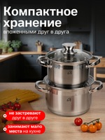 Набор посуды со складными ручками и крышками 4 шт.