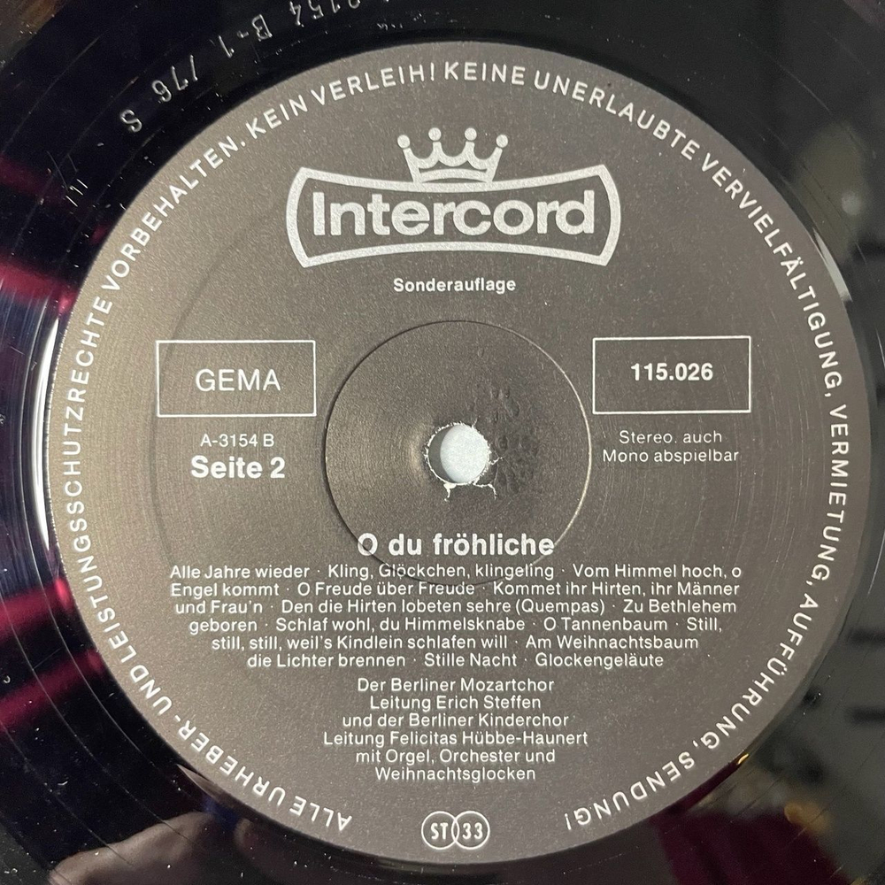 Винтажная виниловая пластинка LP Сборник Немецкие Рождественские песни O Du Frohliche (Germany 1978)