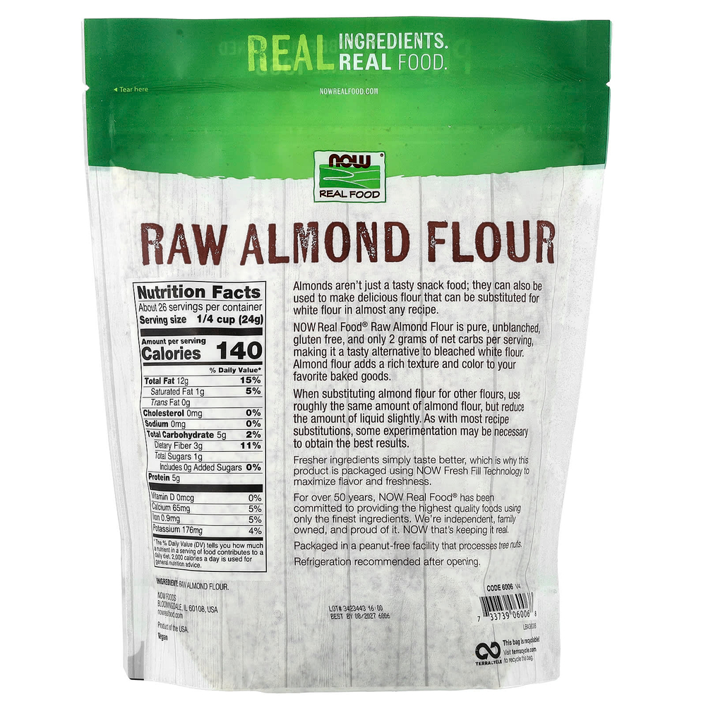 NOW Foods, Real Food, сырая миндальная мука, 624 г (22 унции)