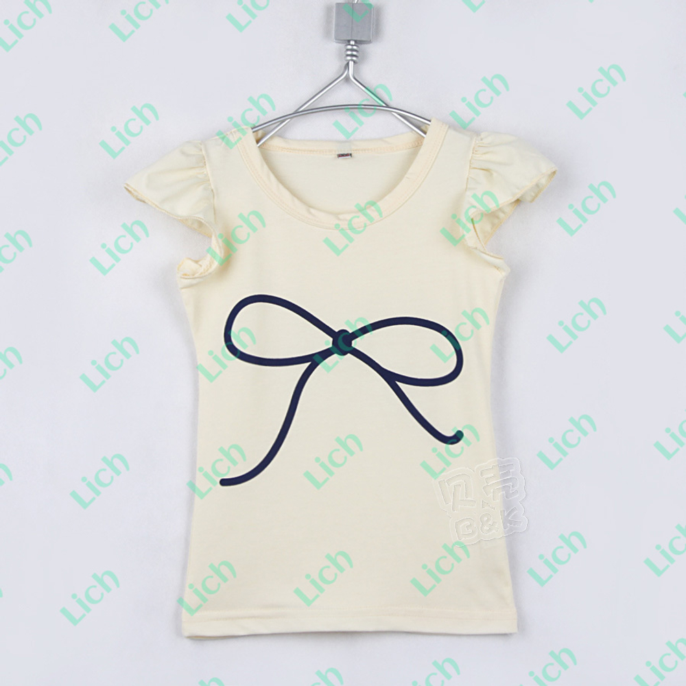 Футболка детская однотонная с контрастным принтом банта