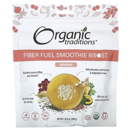 Суперфуды Organic Traditions, Fiber Fuel Smoothie Boost, оригинальный, 300 г (10,6 унции)