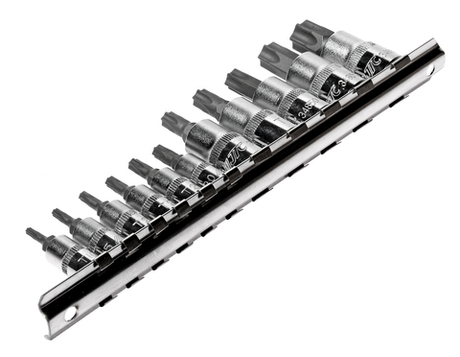 Набор головок торцевых 1/4"-3/8" TORX Т10Н-Т60Н с отверстием 11 предметов JTC
