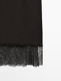 Massimo Dutti Юбка-миди с кружевной отделкой, коричневый