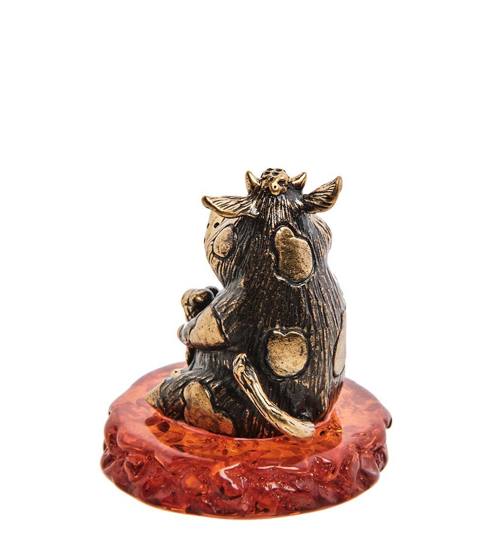Народные промыслы AM-3008 Фигурка «Корова Селянка» (латунь, янтарь)