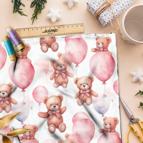 Ткань Барби медведи с акварельными шарами