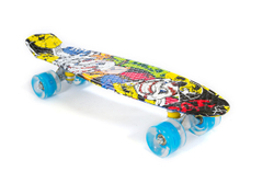 Скейтборд TRIX мини 22" 56 см , пластик, подвеска-алюм., колеса светящиеся PU 45х60 мм голубые, ABEC 7, "граффити"