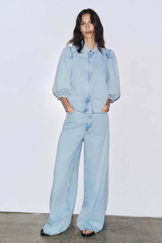 ZARA ДЖИНСОВАЯ БЛУЗА — ZW COLLECTION, ГОЛУБОЙ