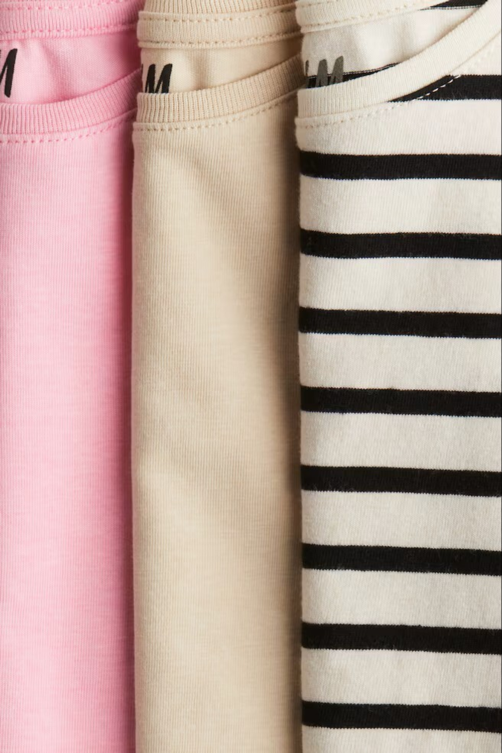 H&M Набор из трех хлопковых футболок с длинными рукавами, розовый