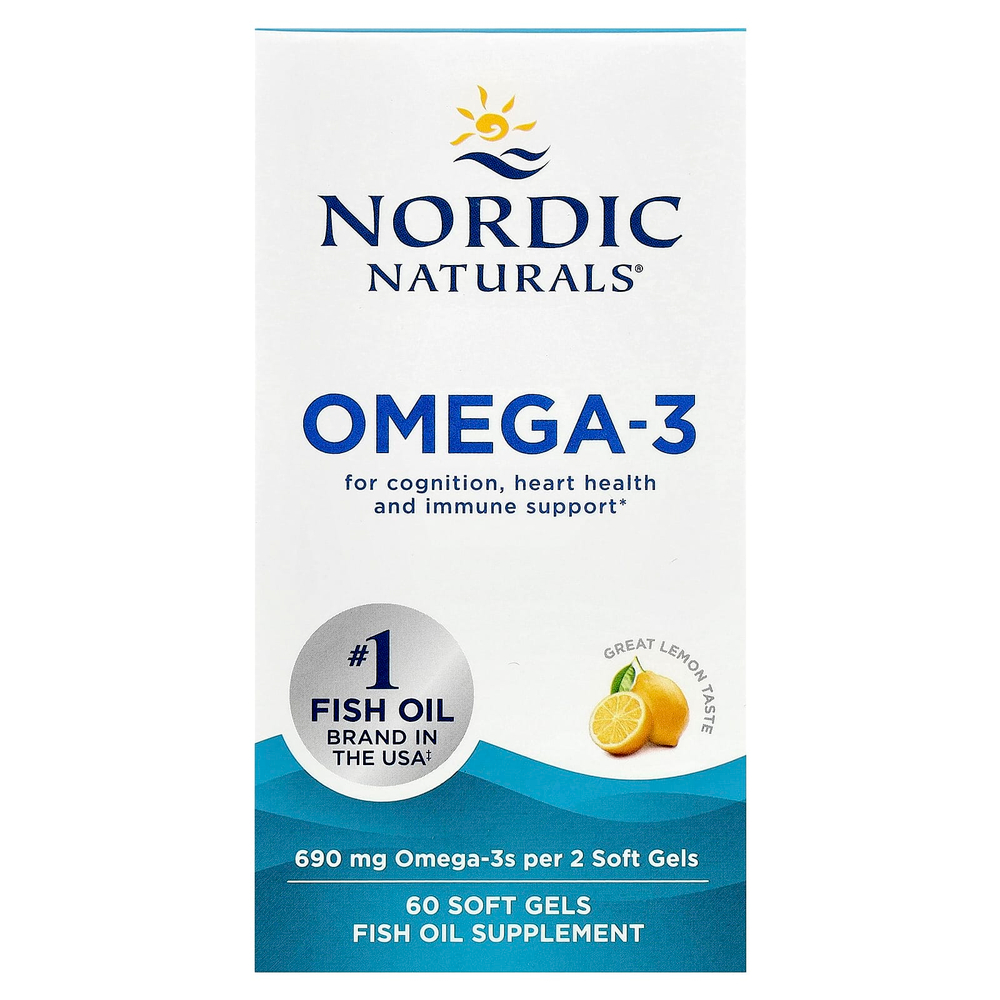 Nordic Naturals, омега-3, со вкусом лимона, 690 мг, 60 капсул (345 мг в 1 капсуле)