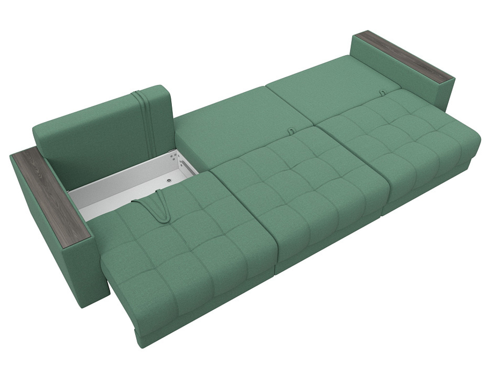 Диван прямой с декором Лига-049 НПБ Лонг, Амур 11 РОГОЖКА зеленый