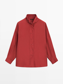 Massimo Dutti Рубашка из 100% шелка с пуговицами, темно-розовый