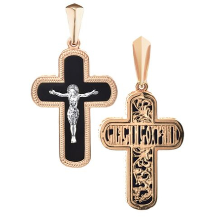 Крест золотой с черным камнем крестик мужской женский