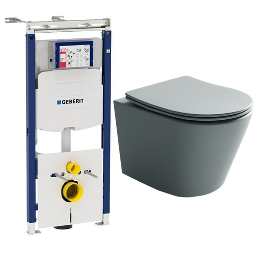 Комплект подвесной безободковый унитаз Ceramica Nova Balearica CN6000MH антрацит матовый с сиденьем микролифт + инсталляция Geberit Duofix Sigma Plattenbau 111.362.00.5