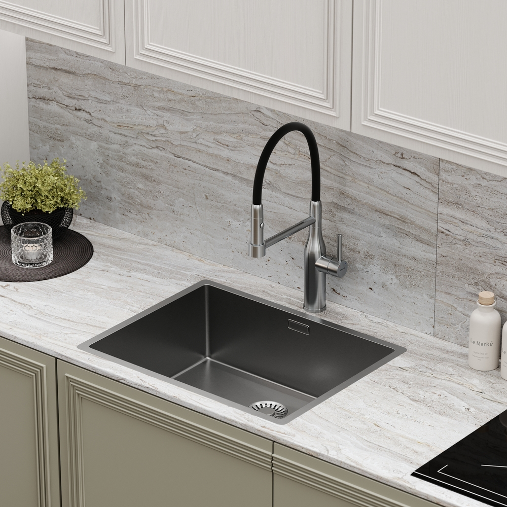 Смеситель для кухни Sancos Pride с гибким изливом, цвет нержавеющая сталь/черный, арт. SC4011BNG