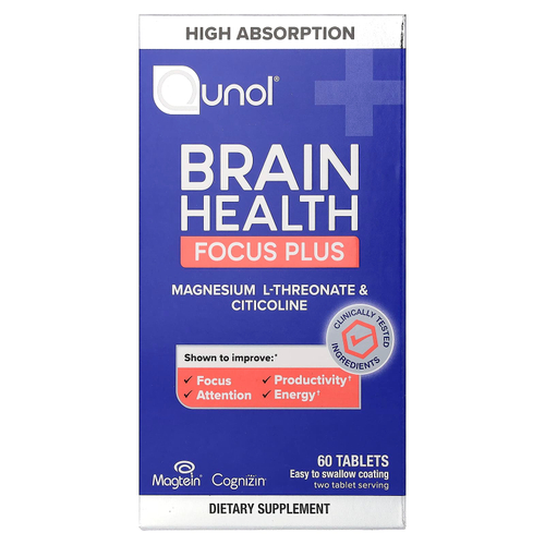 Qunol, Brain Health, Focus Plus, 60 таблеток
