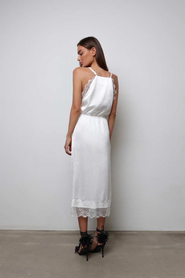 Юбка миди с кружевом молочная