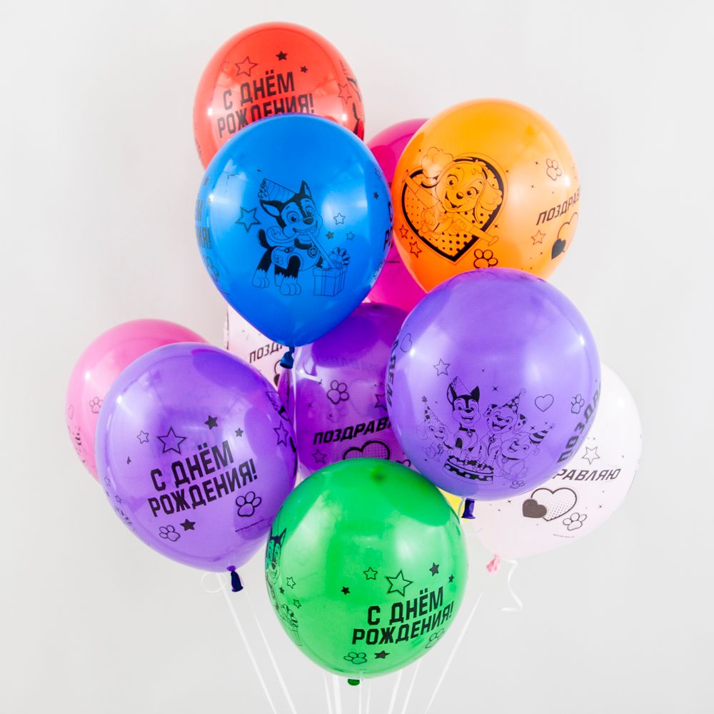 Шар (12''/30 см) Щенячий Патруль, Поздравляем!, Ассорти, пастель, 4 ст, 25 шт.