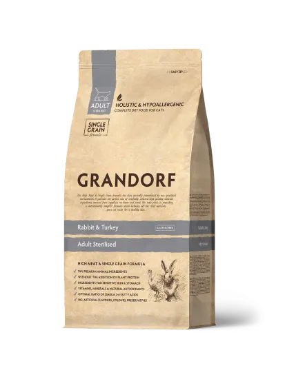 Grandorf Sterilised Корм для стерилизованных кошек Кролик с индейкой 2кг