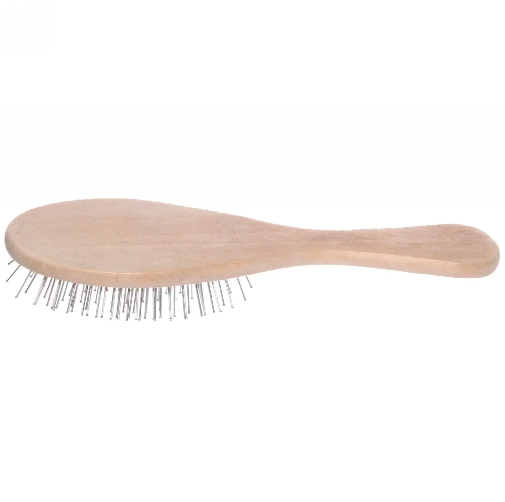 Расческа массажная деревянная, форма овал, металлические зубья, 21*6,5см