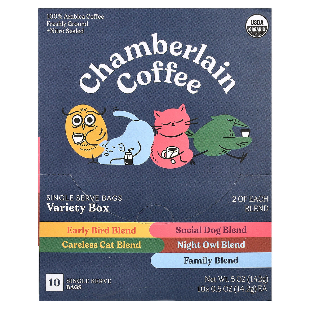 Chamberlain Coffee, Variety Box, 10 порционных пакетиков, 142 г (5 унций)