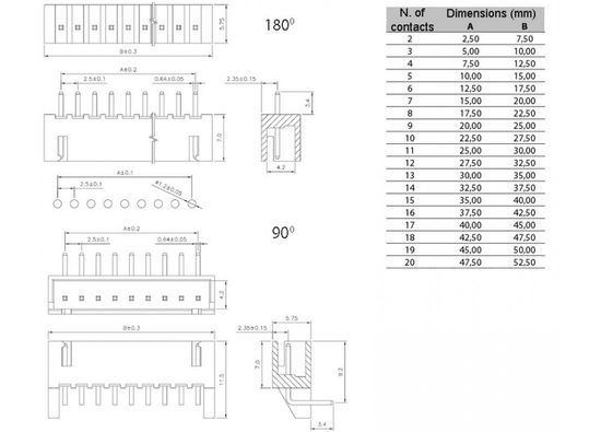 Разъём WK-07 2,5мм / B7B-XH-A / CWF-7 / XH 07M / DS1069-7MV / W-07 / L-KLS1-2.50-07-S