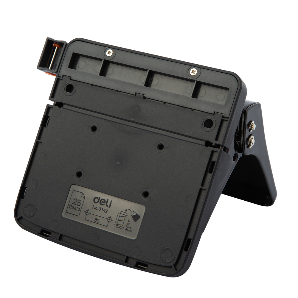 Дырокол DELI, до 25 листов, металлический корпус, черный