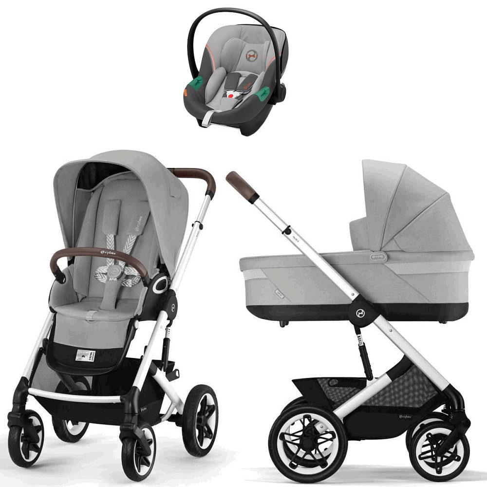 Коляска Cybex Talos S Lux SLV complete Aton S2 Lava Grey Base One 4 в 1 Stone Grey с дождевиками