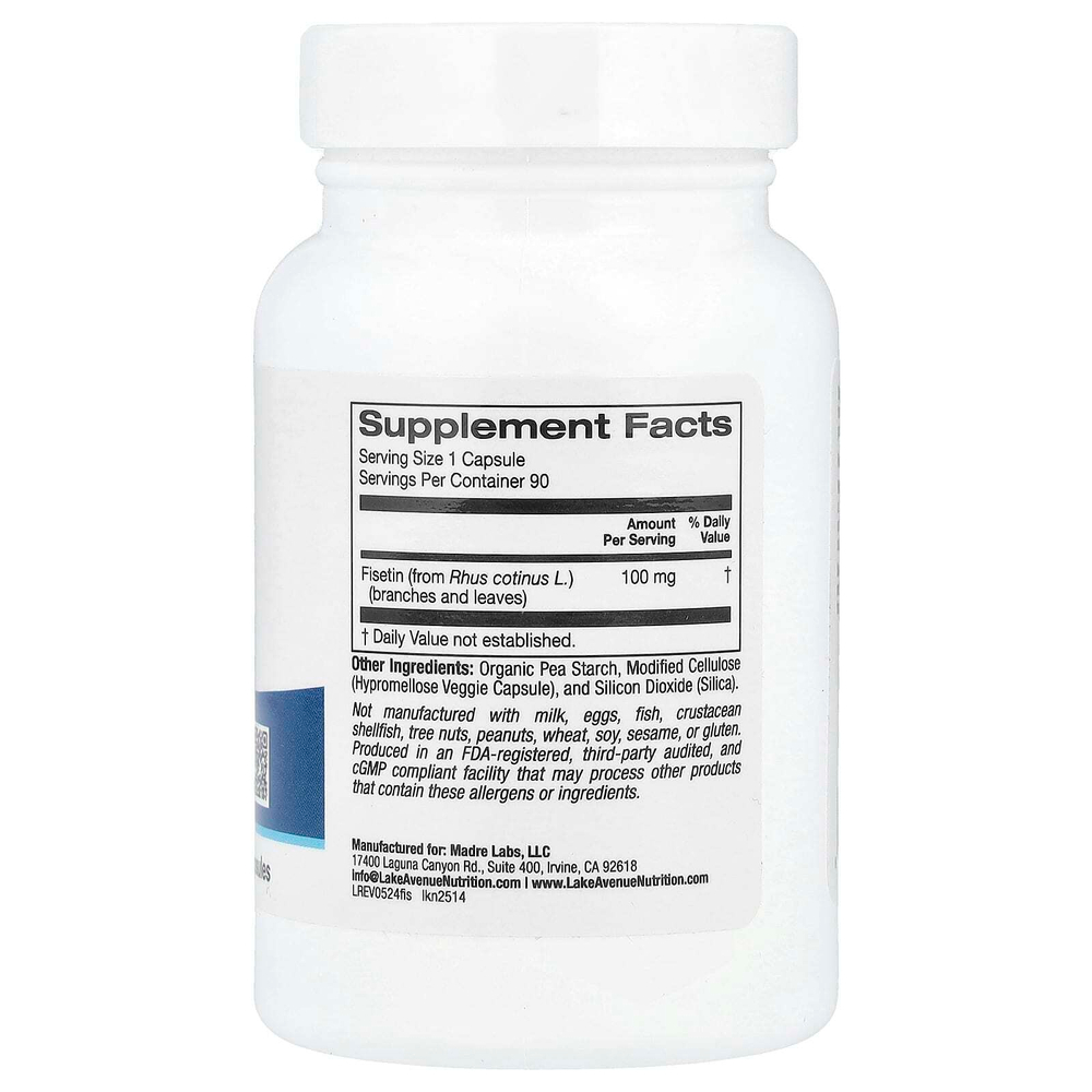 Lake Avenue Nutrition, физетин, 100 мг, 90 растительных капсул