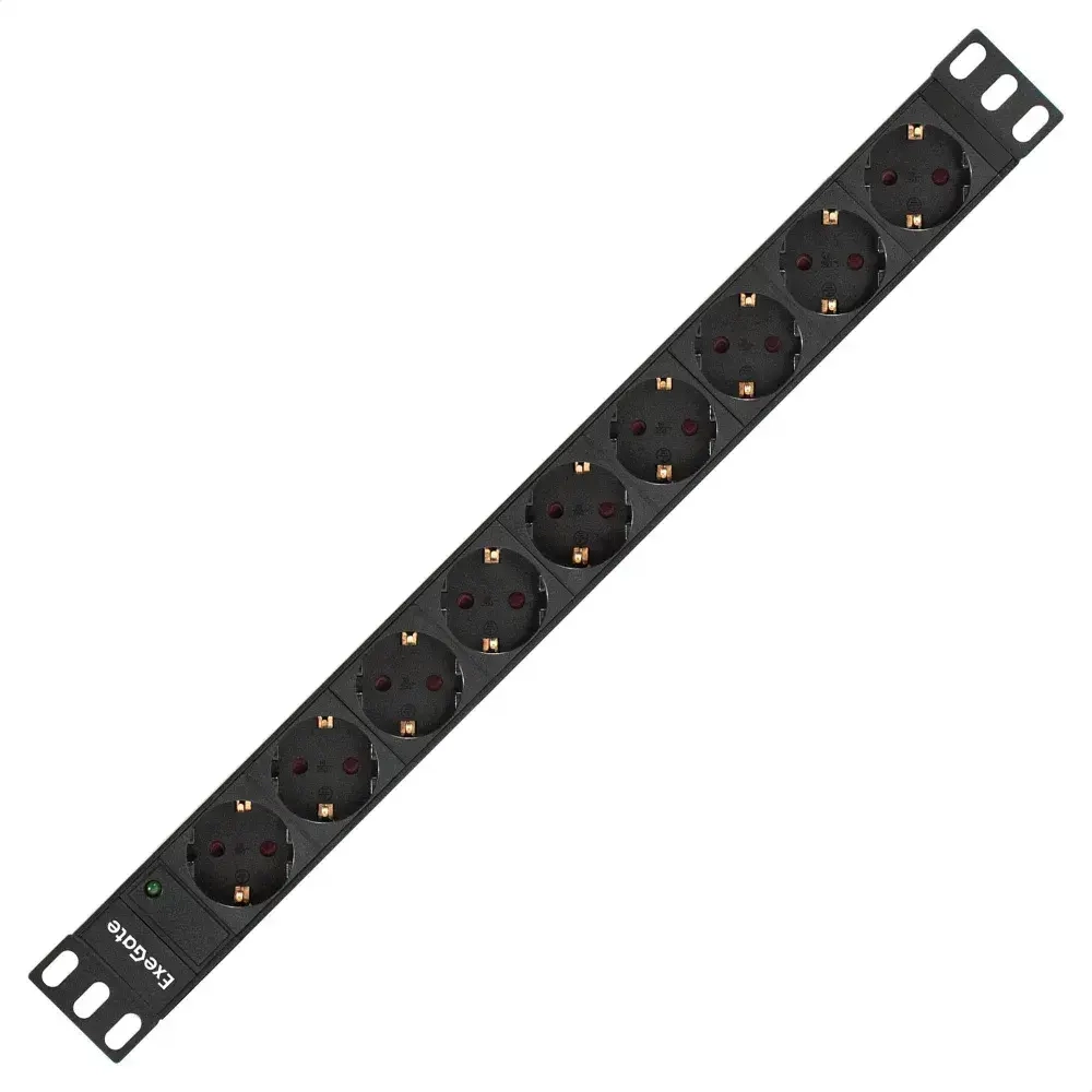 Блок розеток горизонтальный ExeGate ServerPro PDU-19H901 Al-9S-C14, 19", 1U, Алюминий, 9 Schuko, С14, черный