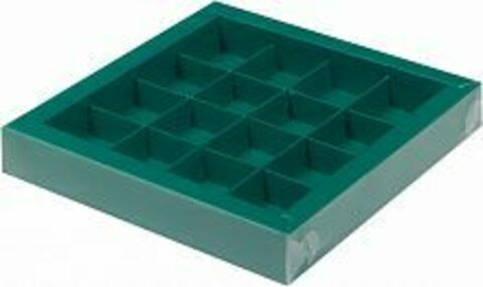 Коробка для конфет с пластиковой крышкой 190*190*35 мм (16) (зеленая матовая)