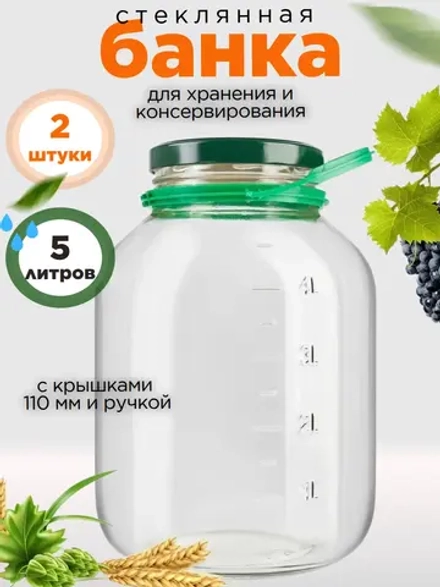 Банка стеклянная 5 литров, 2 штуки, 100мм