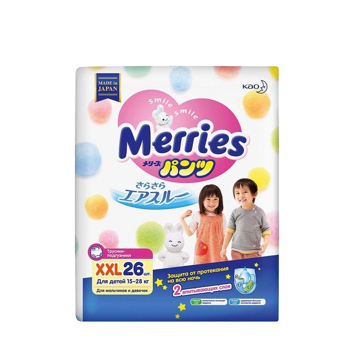 MERRIES Трусики-подгузники р-р XXL 15-28кг 26 шт