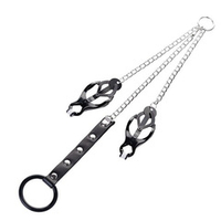 Черно-серебристые зажимы для сосков с кольцом для пениса ToyFa Metal 712050