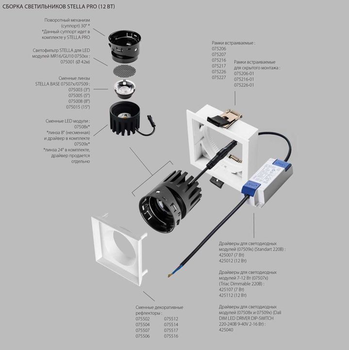 Рефлектор квадратный для рамок 07521х/07521X-01 и 07522х/07522X-01 Lightstar Stella 075516