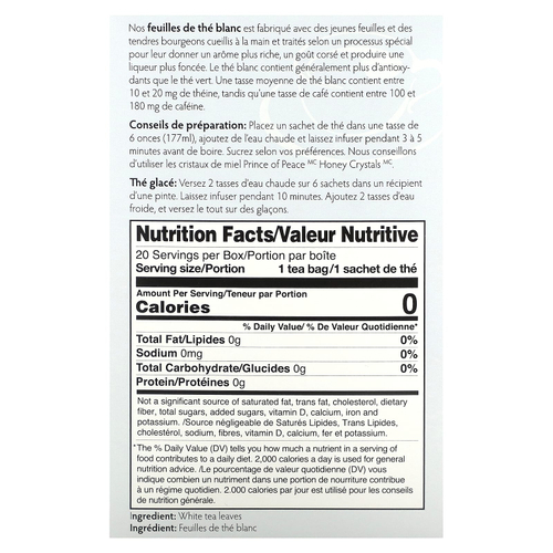 Prince of Peace, белый чай премиального качества, 20 чайных пакетиков, 36 г (1,27 унции)