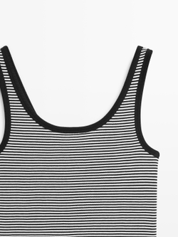 Massimo Dutti Топ из хлопка с деталью в полоску, черный