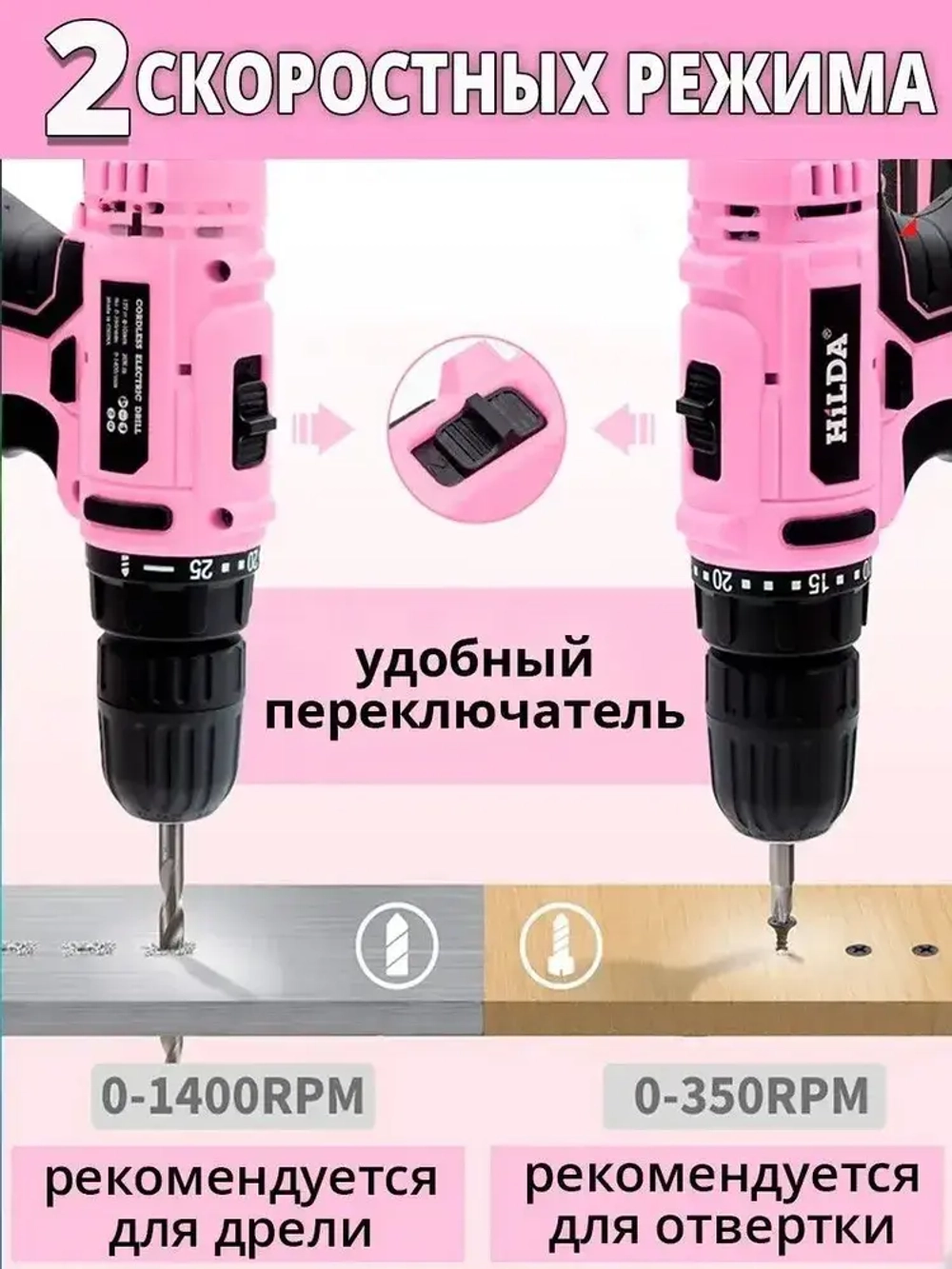 Дрель шуруповерт аккумуляторная дрель ручная, лёгкий вес, 2 скоростями 12 В,2 АКБ Li-ion, 20 Нм, 1400 об/мин, кейс + 20набор оснастки.