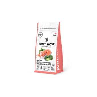 Сухой корм для стерилизованных кошек BOWL WOW с лососем, белой рыбой и брокколи 1,5 кг