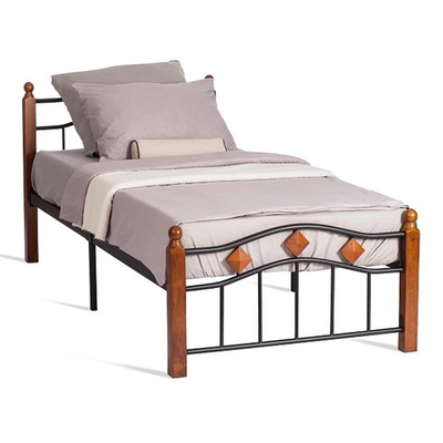 Кровать AT-126 -дерево гевея/металл, 90*200 см (Single bed), красный дуб/черный