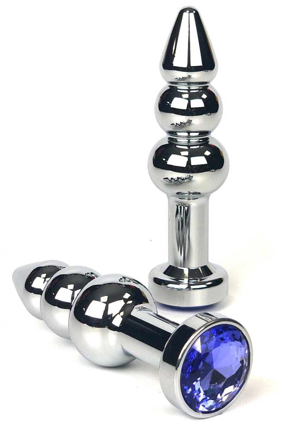 Серебристая анальная ёлочка с сиреневым кристаллом - 11 см. (Цвет: сиреневый)