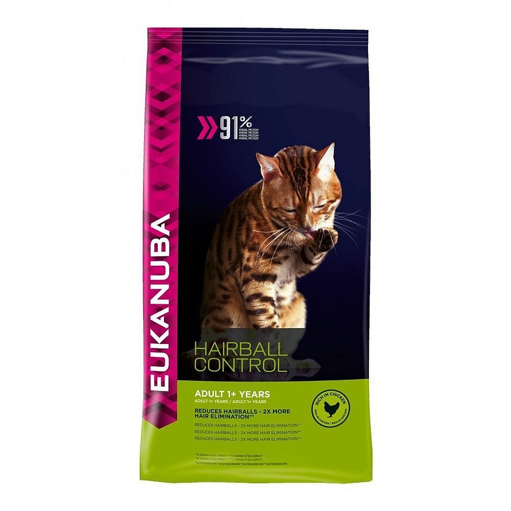 Сухой корм для домашних кошек Eukanuba Hairball control с домашней птицей, Пакет 2 кг (Уценка)