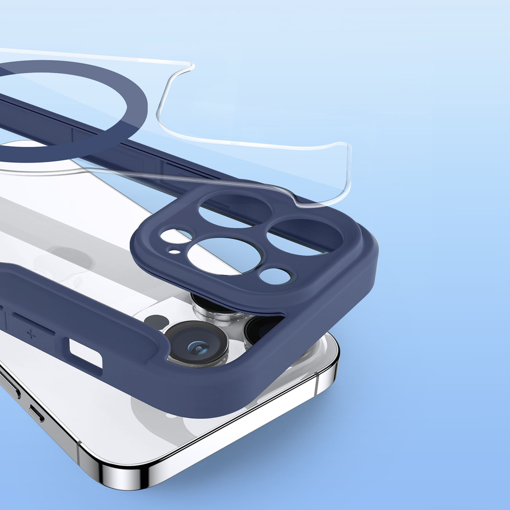 Прозрачный чехол книжка синего цвета с поддержкой MagSafe от Dux Ducis для iPhone 14 Pro, серия Skin X Pro Series Case