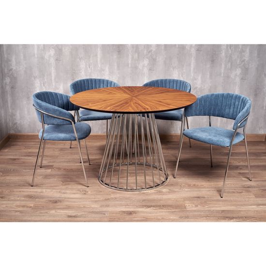 Стол Liverpool диам.110см, шпон орех лучевой набор, с хромированными ножками