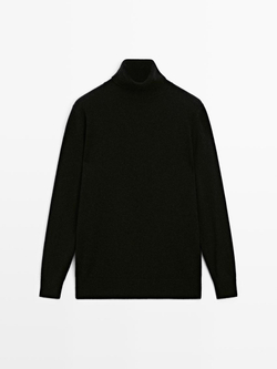 Massimo Dutti Трикотажный свитер из 100% кашемира с высоким воротником, черный
