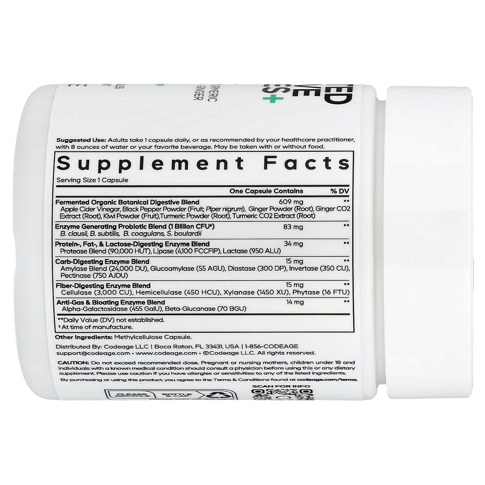 Codeage, ферментированные пищеварительные ферменты+, 90 растительных капсул