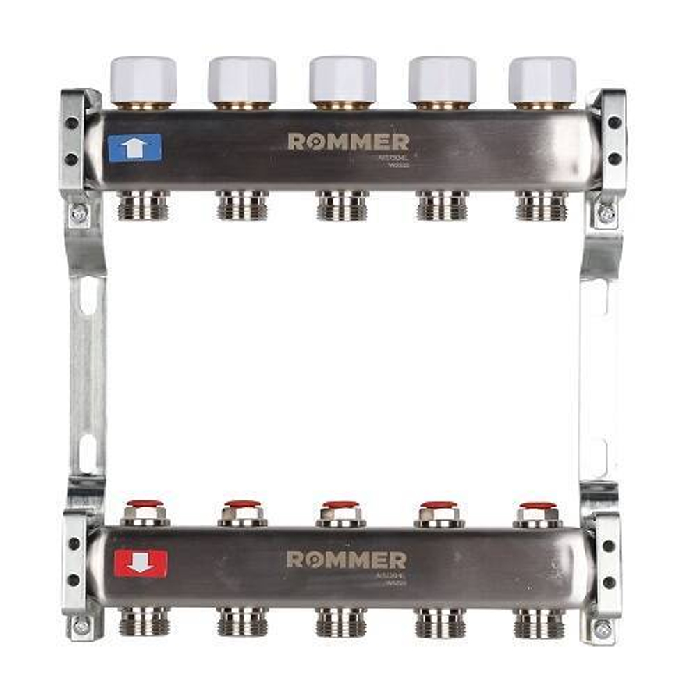 Коллекторная группа для радиаторного отопления ROMMER RMS3200 - 1" на 5 контуров 3/4"EK
