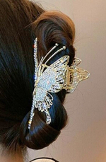 Заколка Краб "Бабочка" со стразами. Металл. Золото. Усиленная.Для волос.