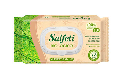 Салфетки влажные Salfeti Biologico с клапаном 72 шт