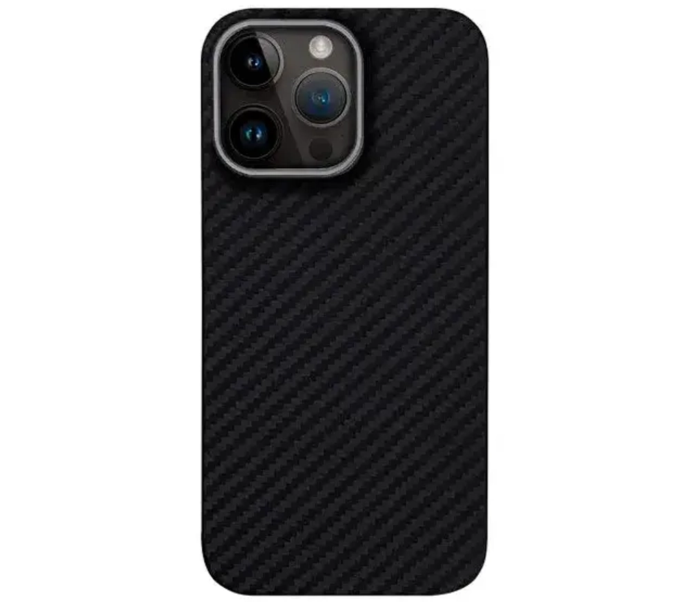 Чехол-накладка Luxo Life+ Magsafe для Apple iPhone 15 Pro карбоновый (черно-серый в полоску)