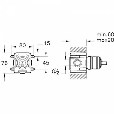 Встраиваемая часть смесителя для душа Vitra Dynamic S, на 1 отверстие, керамический картридж, A40961EXP